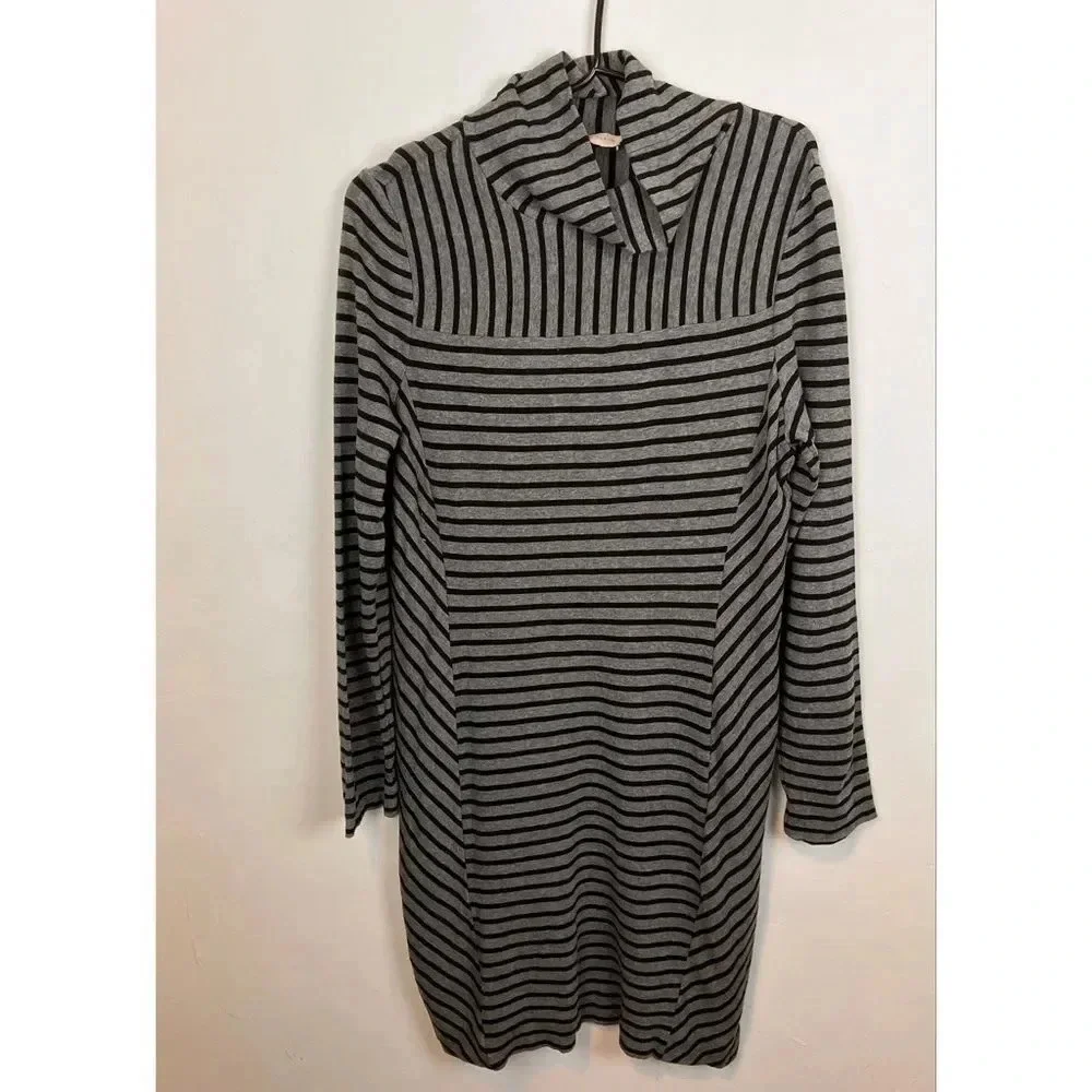 Tory Burch Gray Black Striped Mock Neck Long Sleeve Sweater Dress 30142482